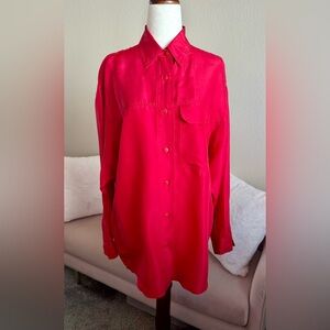 VTG The Limited 100% Silk Shirt Red LS Button Up Collared Top Womens Small 80’s
